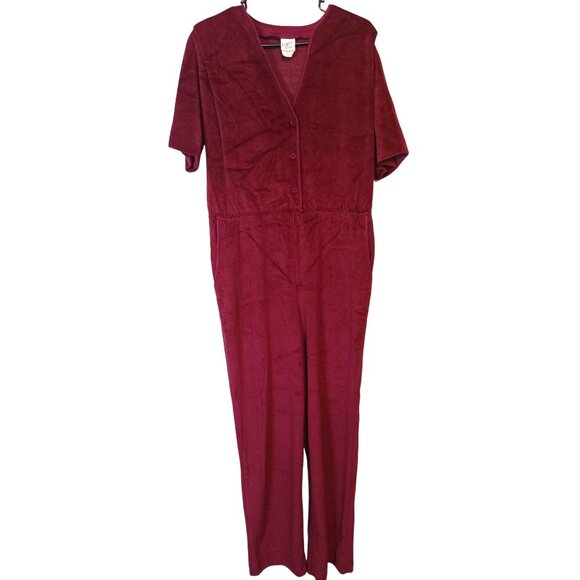 Vintage DeWeese Designs Medium Maroon Red Velour Jumper Suit One Piece Retro Dis - Picture 1 of 5